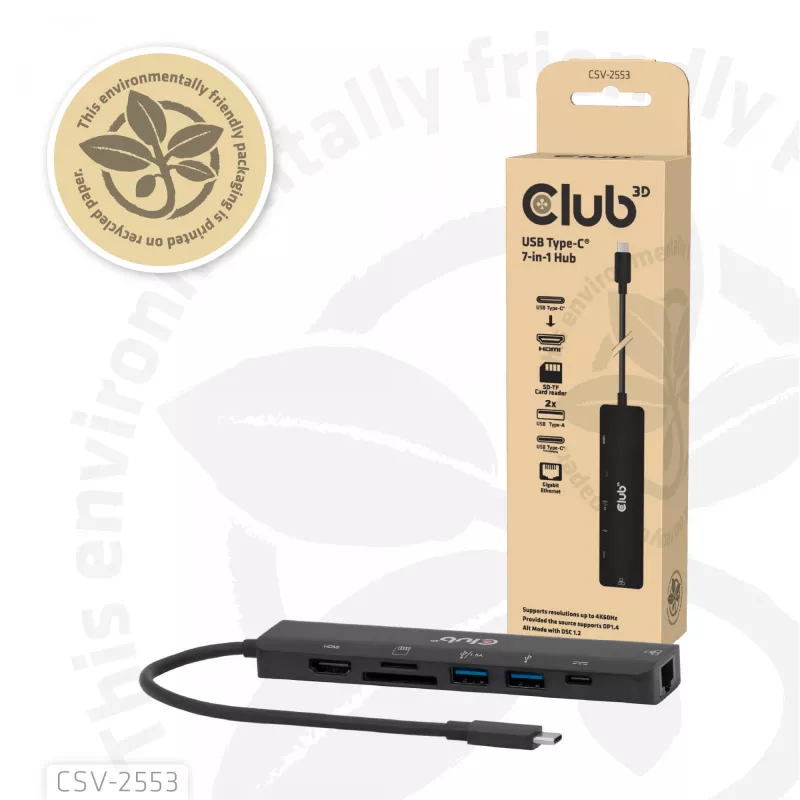CLUB3D CSV-2553 rozbočovač USB Type-C 5000 Mbit/s čierny