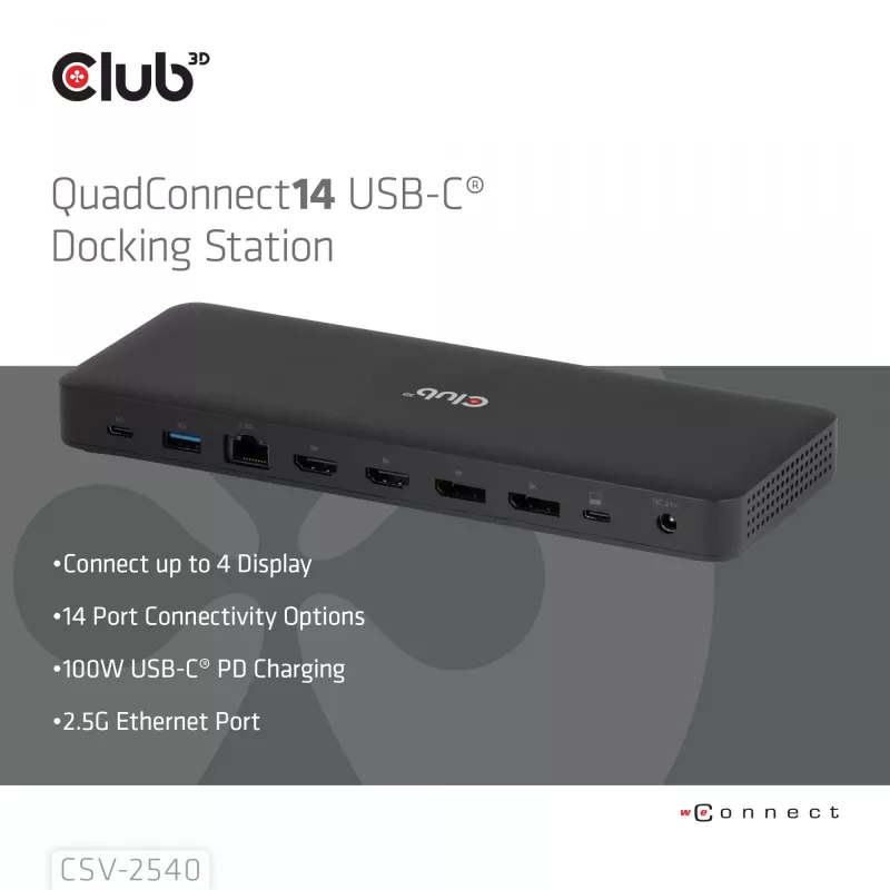 Dokovacia stanica CLUB 3D 14-1 USB-C Quad Display USB4 s 2× USB 2.0 portami