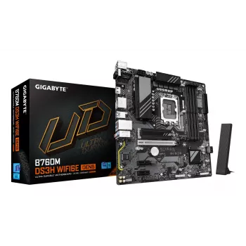 GIGABYTE B760M DS3H WIFI6E GEN5 Základná doska - Podporuje Intel Core 14. gen CPU, 6+2+1 fázový digitálny VRM, až do 5600MHz DDR5, 2xPCIe 4.0 M.2, Wi-Fi 6E, 2.5GbE LAN, USB 3.2 Gen2