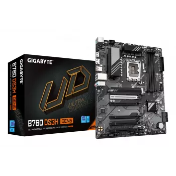 GIGABYTE B760 DS3H GEN5 základná doska – podporuje Intel Core 14. gen CPU, 8+2+1 fázové digitálne VRM, až do 5600 MHz DDR5, 2x PCIe 4.0 M.2, 1GbE LAN, USB 3.2 Gen 2x2