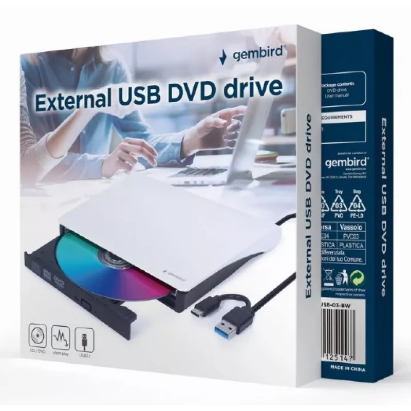 GEMBIRD externá USB DVD mechanika, čierno-biela