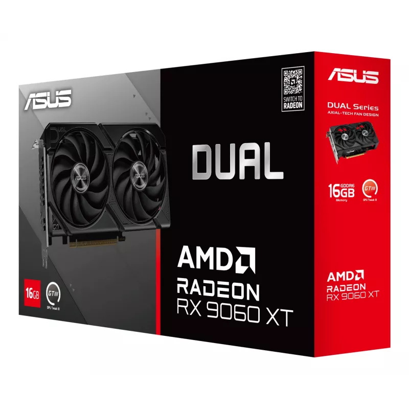 Grafická karta ASUS Dual Radeon RX 9060 XT 16 GB GDDR6, 128-bit, PCIe 5.0, 2 ventilátory