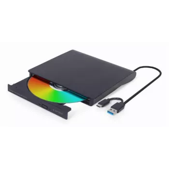 Interná DVD±RW mechanika Gembird DVD-USB-031 — USB Type-C, 24x CD / 8x DVD, predné vkladanie, čierna, 140×18×140 mm
