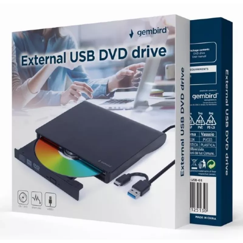 Gembird DVD-USB-031 externá tenká napaľovačka DVD, USB-C / USB 3.1, čierna