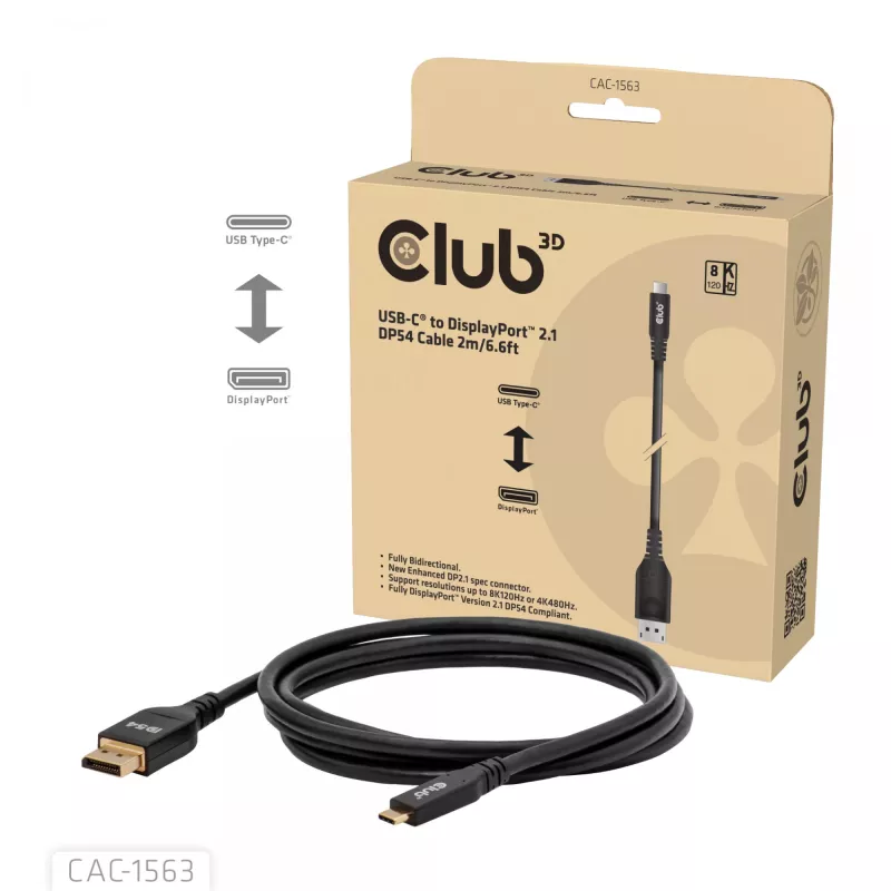 CLUB3D CAC-1563 videokábel adaptér 2 m USB Type-C DisplayPort čierny
