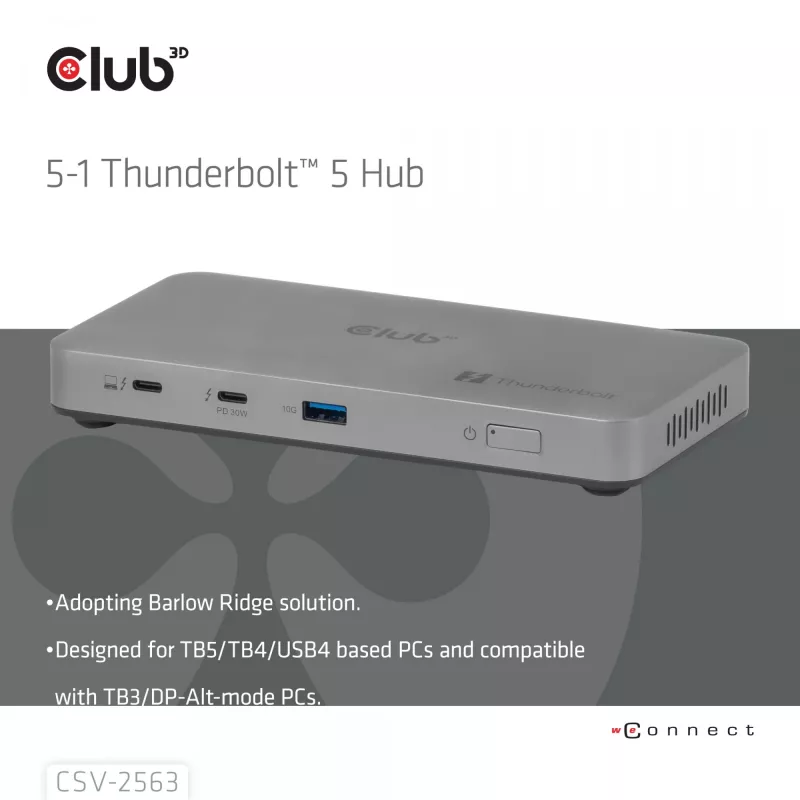 CLUB3D CSV-2563 5-1 Thunderbolt™ 5 hub Triple video 5K60Hz Thunderbolt™ Share certifikovaný 180 W