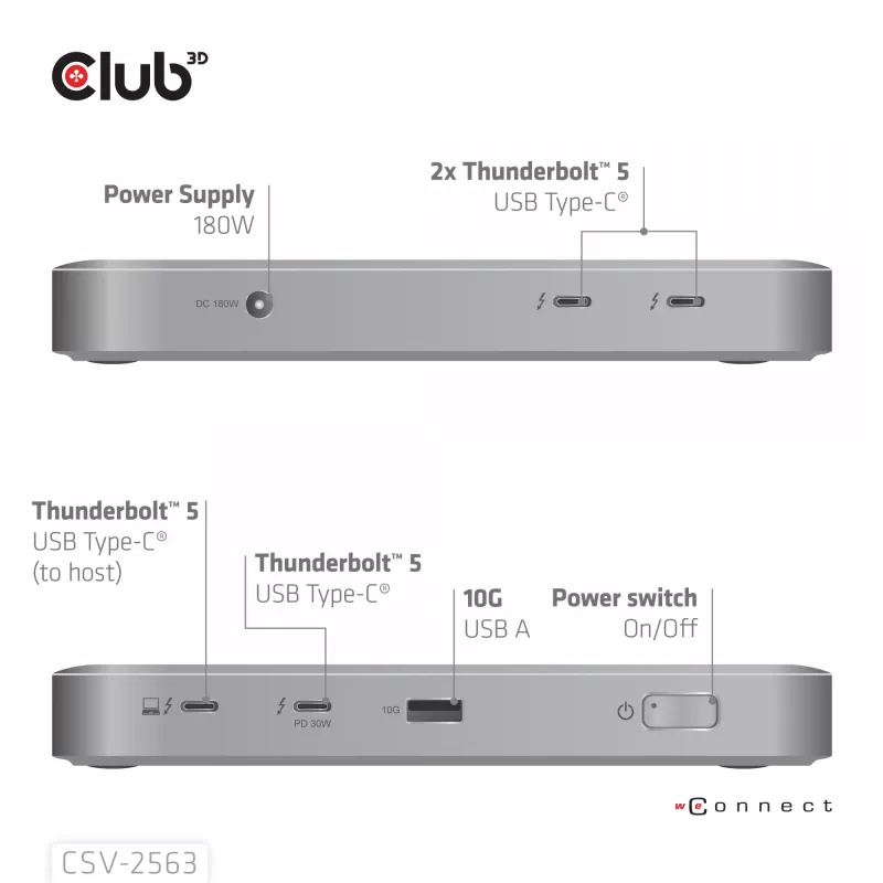 CLUB3D CSV-2563 5-1 Thunderbolt™ 5 hub Triple video 5K60Hz Thunderbolt™ Share certifikovaný 180 W