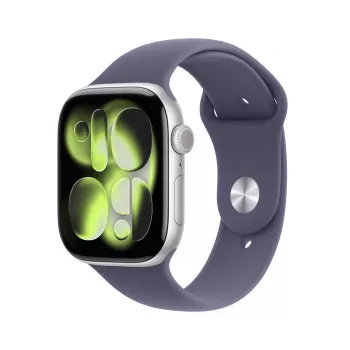 APPLE Watch Series 11 GPS 46mm strieborné hliníkové puzdro s fialovým Nebula športovým remienkom M/L