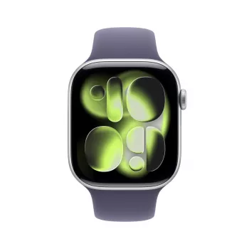 APPLE Watch Series 11 GPS 46mm strieborné hliníkové puzdro s fialovým Nebula športovým remienkom S/M