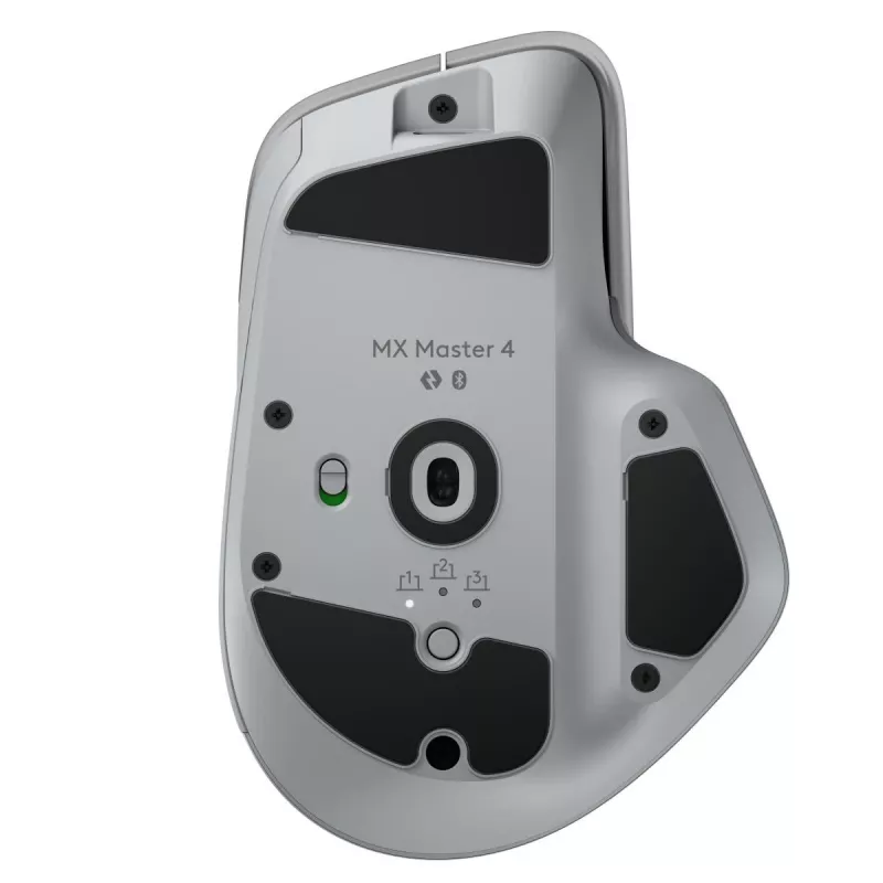 Logitech myš MX Master 4 — pre pravákov, laser 8000 DPI, RF bezdrôtová + Bluetooth, 8 tlačidiel, sivá