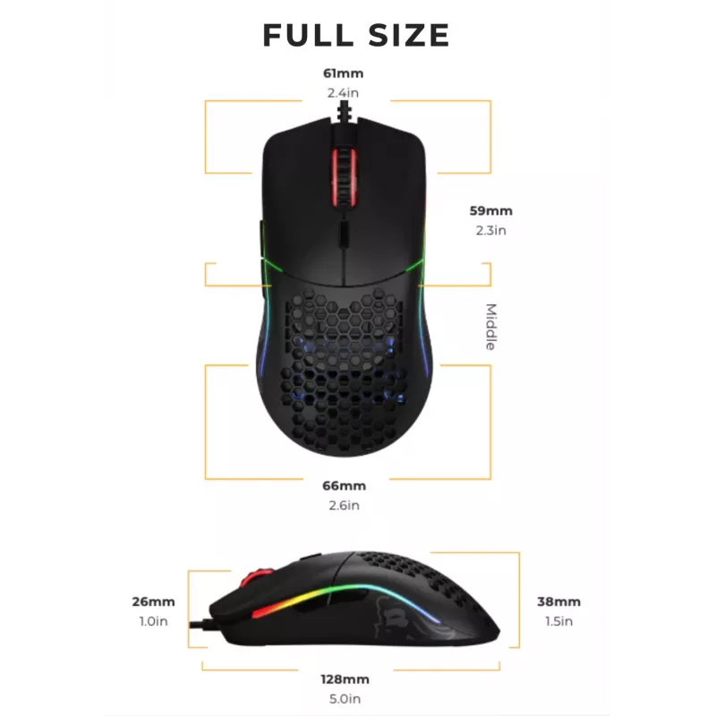 Glorious Gaming Glorious Model O myš Regular (čierna), pre pravákov, optická, USB typu A, 12000 DPI, čierna