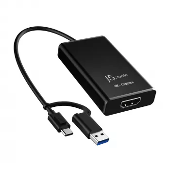 j5create JVA11-N 4K HDMI™ capture adaptér, čierny, USB 3.2 Gen 1 (3.1 Gen 1), 3840 x 2160 pixelov, hliník, 0,19 m, Taiwan