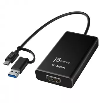 j5create JVA11-N 4K HDMI™ capture adaptér, čierny, USB 3.2 Gen 1 (3.1 Gen 1), 3840 x 2160 pixelov, hliník, 0,19 m, Taiwan