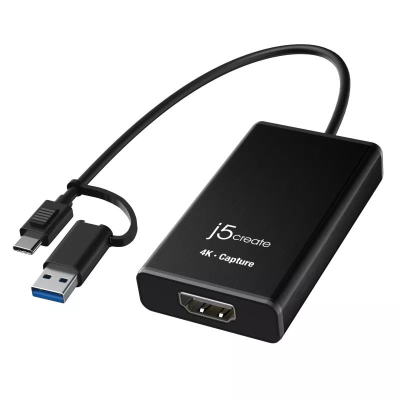 j5create JVA11-N 4K HDMI™ capture adaptér, čierny, USB 3.2 Gen 1 (3.1 Gen 1), 3840 x 2160 pixelov, hliník, 0,19 m, Taiwan