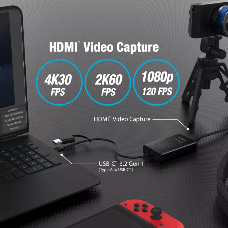 j5create JVA11-N 4K HDMI™ capture adaptér, čierny, USB 3.2 Gen 1 (3.1 Gen 1), 3840 x 2160 pixelov, hliník, 0,19 m, Taiwan