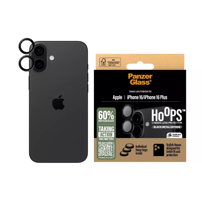 PanzerGlass ® Hoops® ochrana kamery čierna iPhone 16 | 16 Plus