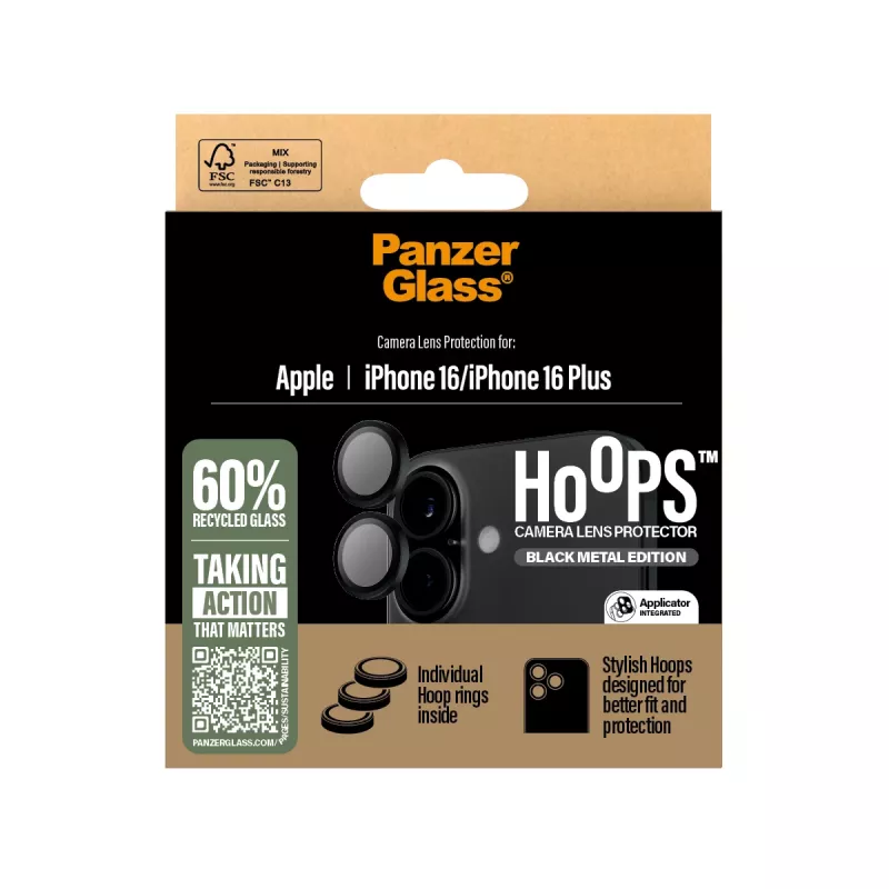 PanzerGlass ® Hoops® ochrana kamery čierna iPhone 16 | 16 Plus