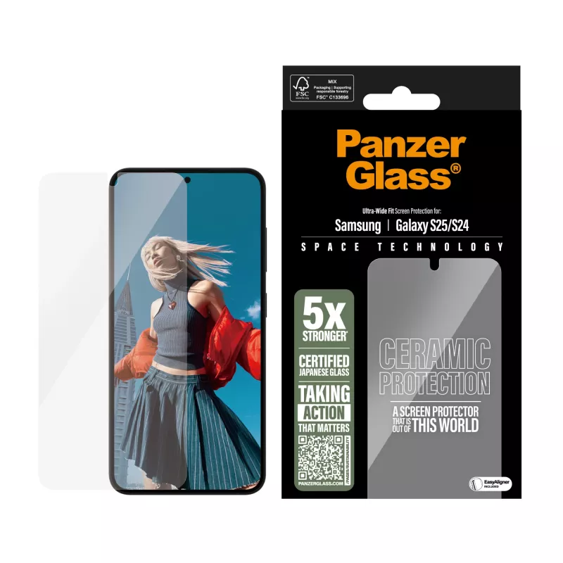 PanzerGlass ® keramická ochrana displeja Samsung Galaxy S25 | S24 | Ultra-Wide Fit s EasyAligner