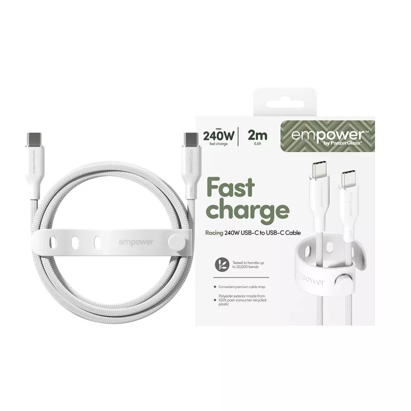 PanzerGlass empower™ by ® Racing 240W USB-C na USB-C kábel | USB 2.0 | 2 m | strieborno-biela