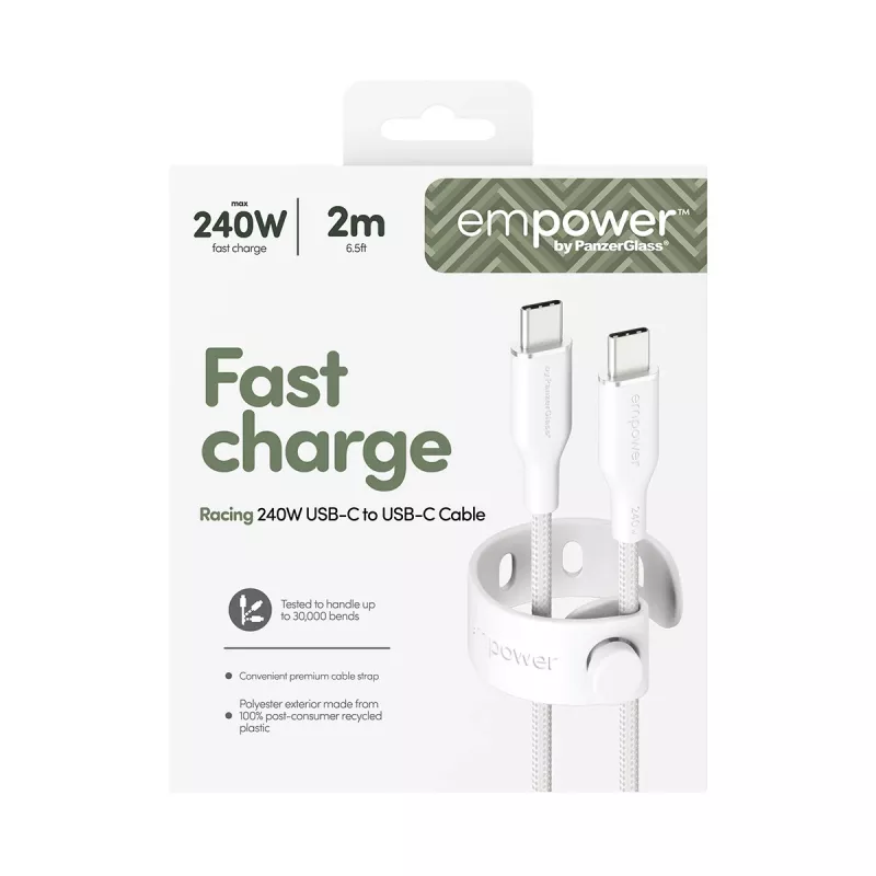PanzerGlass empower™ by ® Racing 240W USB-C na USB-C kábel | USB 2.0 | 2 m | strieborno-biela