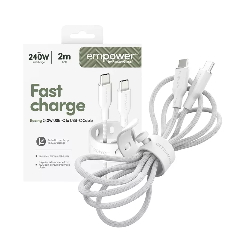 PanzerGlass empower™ by ® Racing 240W USB-C na USB-C kábel | USB 2.0 | 2 m | strieborno-biela
