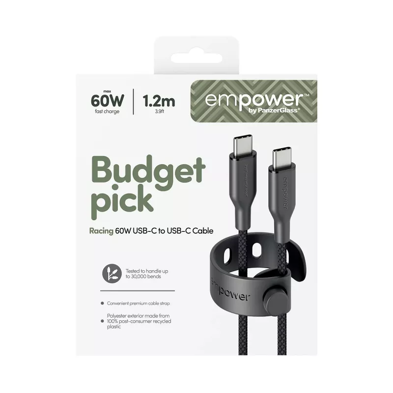 PanzerGlass empower™ by ® Racing 60W USB-C na USB-C kábel | USB 2.0 | 1,2 m | Space Black