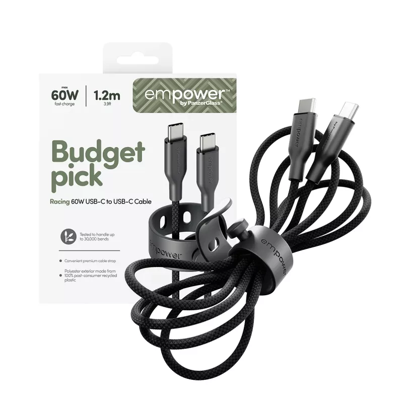PanzerGlass empower™ by ® Racing 60W USB-C na USB-C kábel | USB 2.0 | 1,2 m | Space Black