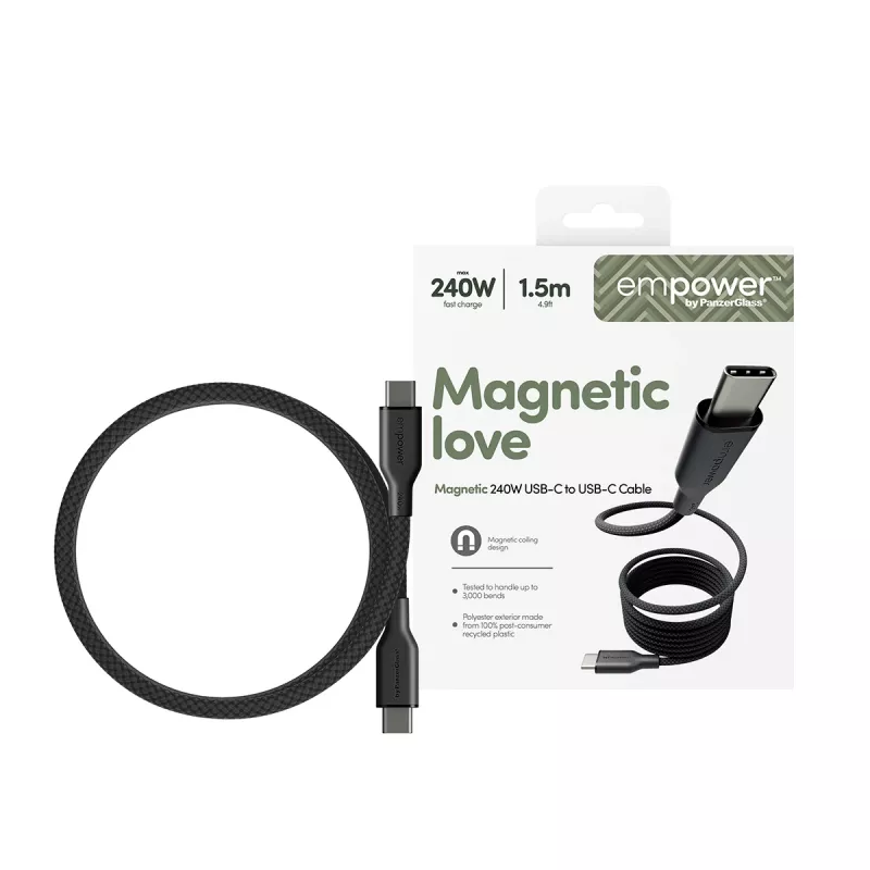 PanzerGlass empower™ by ® Magnetic 240W USB-C na USB-C kábel | USB 2.0 | 1,5 m | Space Black
