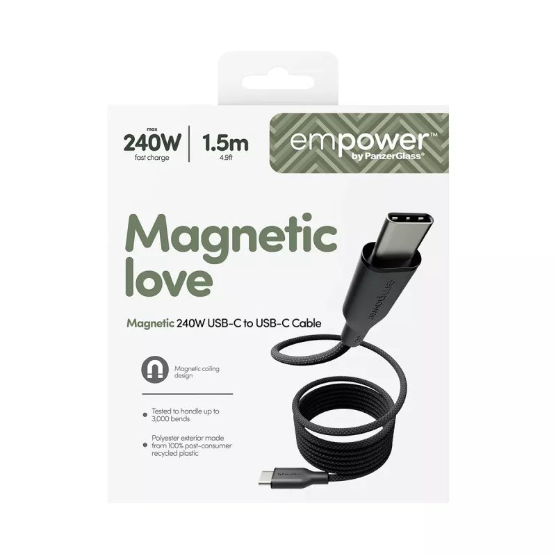 PanzerGlass empower™ by ® Magnetic 240W USB-C na USB-C kábel | USB 2.0 | 1,5 m | Space Black