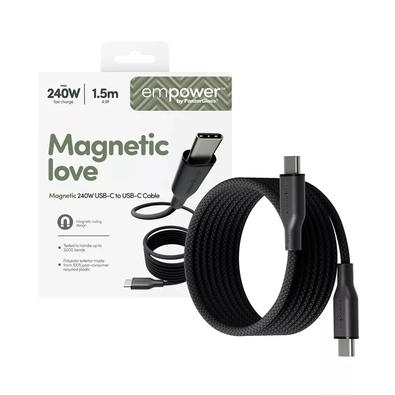 PanzerGlass empower™ by ® Magnetic 240W USB-C na USB-C kábel | USB 2.0 | 1,5 m | Space Black