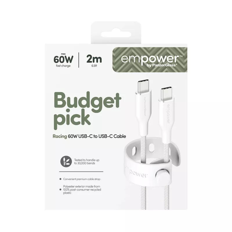 PanzerGlass empower™ by ® Racing 60W USB-C na USB-C kábel | USB 2.0 | 2 m | strieborno-biela