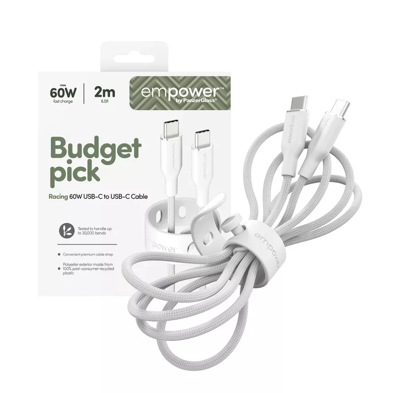 PanzerGlass empower™ by ® Racing 60W USB-C na USB-C kábel | USB 2.0 | 2 m | strieborno-biela
