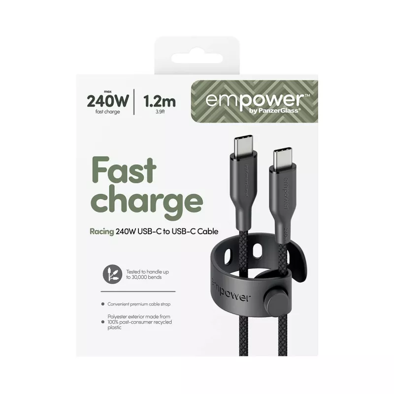 PanzerGlass empower™ by ® Racing 240W USB-C na USB-C kábel | USB 2.0 | 1,2 m | Space Black
