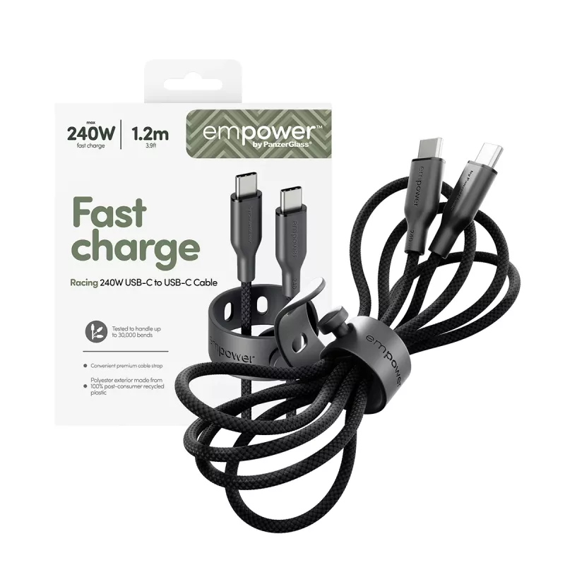 PanzerGlass empower™ by ® Racing 240W USB-C na USB-C kábel | USB 2.0 | 1,2 m | Space Black