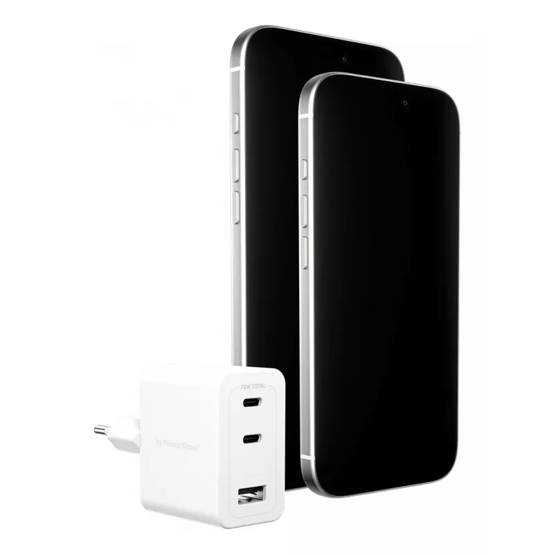 PanzerGlass empower™ by ® Turbo 70W viacnásobná nabíjačka vrátane 2 x USB-C + USB-A | EU Plug | Silver White