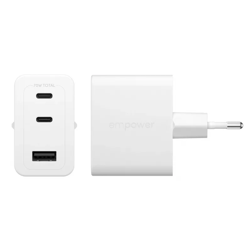 PanzerGlass empower™ by ® Turbo 70W viacnásobná nabíjačka vrátane 2 x USB-C + USB-A | EU Plug | Silver White
