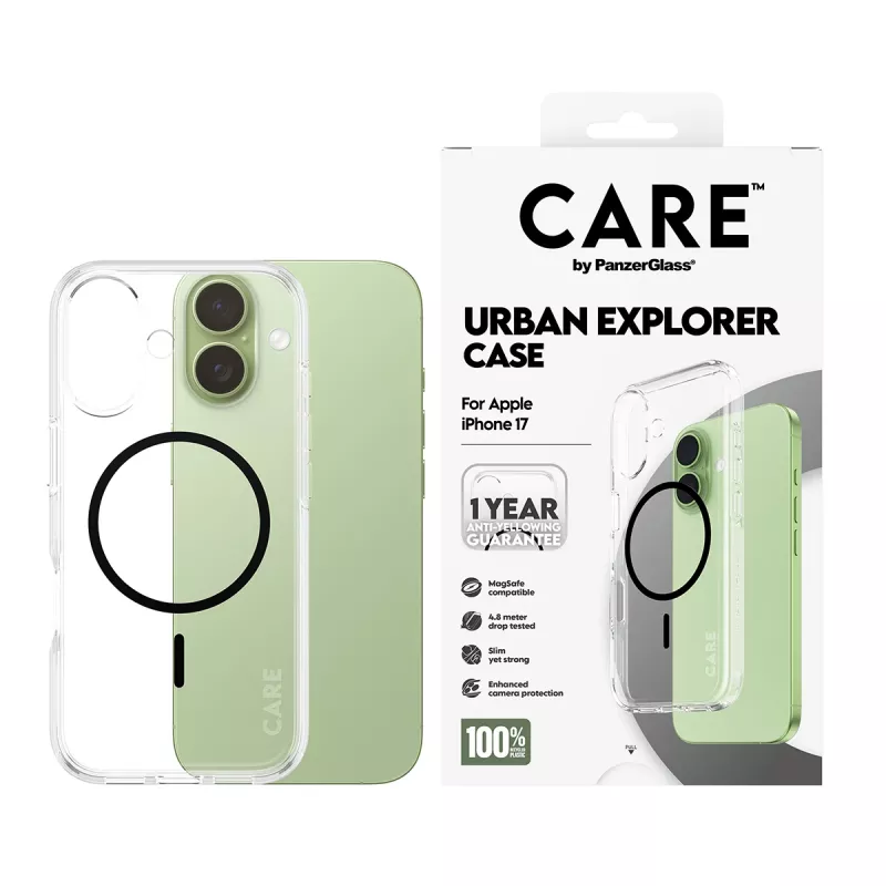 Puzdro PanzerGlass CARE by Flagship Case Transparent Urban Explorer Black MagSafe iPhone 17