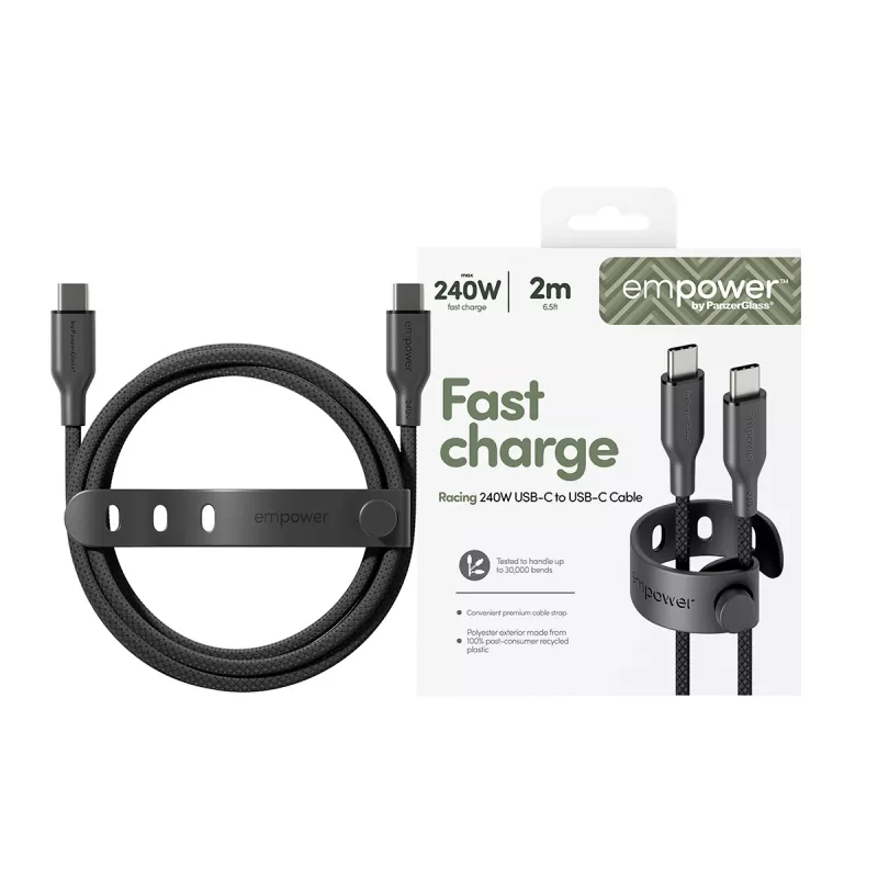 PanzerGlass empower™ by ® Racing 240W USB-C na USB-C kábel | USB 2.0 | 2M | Space Black