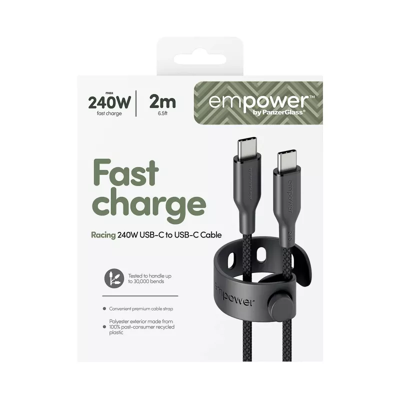PanzerGlass empower™ by ® Racing 240W USB-C na USB-C kábel | USB 2.0 | 2M | Space Black