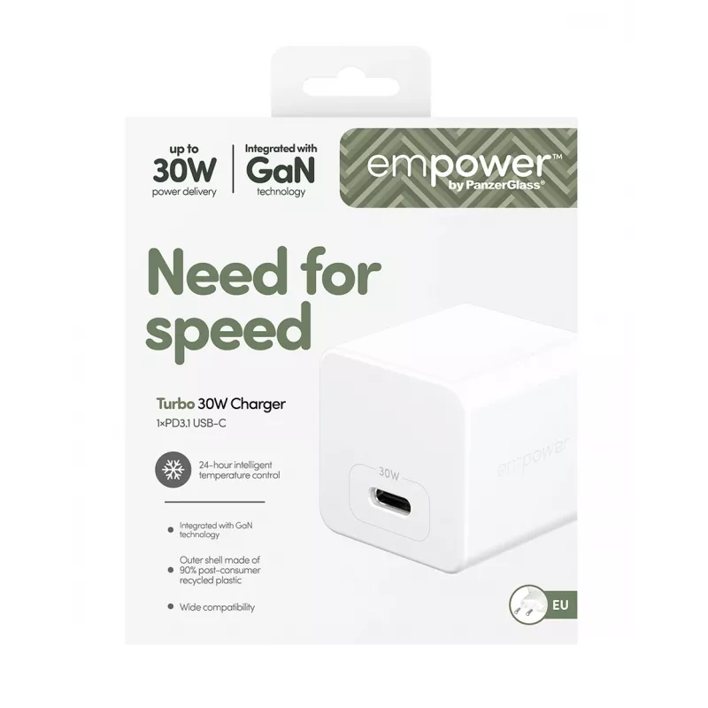 PanzerGlass empower™ by ® Turbo 30W nabíjačka Single USB-C | EU Plug | Silver White