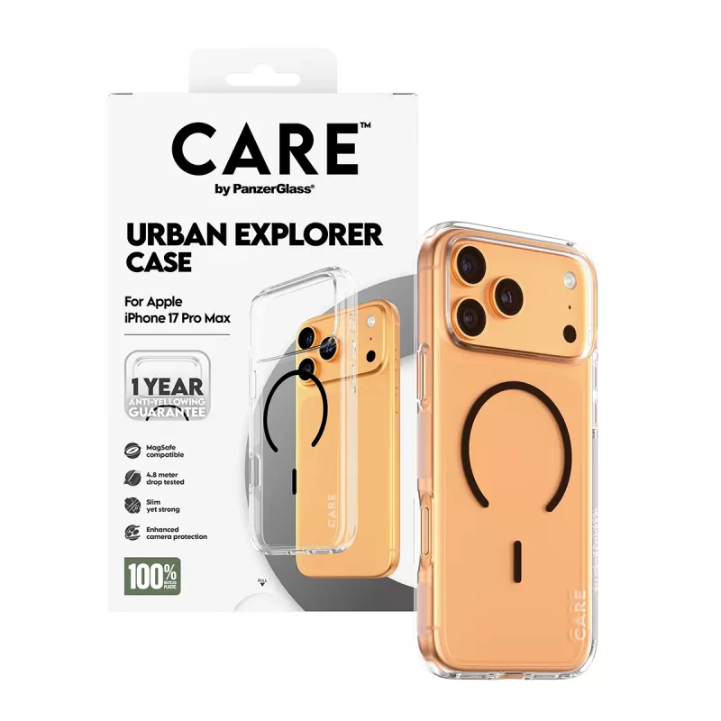 PanzerGlass CARE™ by ® Urban Explorer puzdro transparent s čiernym MagSafe iPhone 17 Pro Max