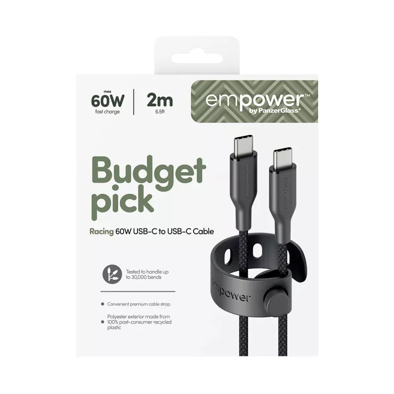 PanzerGlass empower™ by ® Racing 60W USB-C na USB-C kábel | USB 2.0 | 2M | Space Black