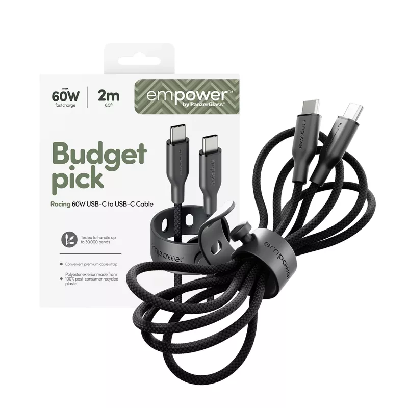 PanzerGlass empower™ by ® Racing 60W USB-C na USB-C kábel | USB 2.0 | 2M | Space Black