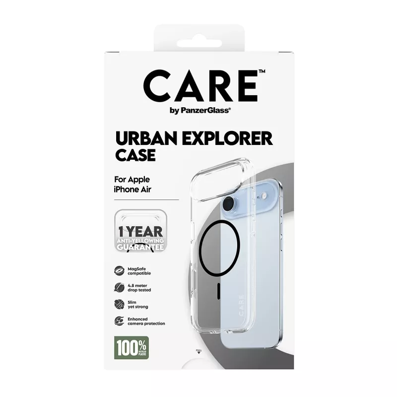 PanzerGlass CARE by Flagship Case kryt na iPhone Air, priehľadný Urban Explorer s čiernym MagSafe