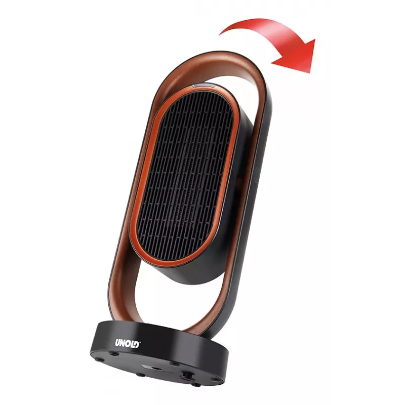 Unold 86535 keramický teplovzdušný ventilátor 3D, 1800 W, diaľkové ovládanie, 80° oscilácia, 45° sklon, 8 h časovač, čierny/medený