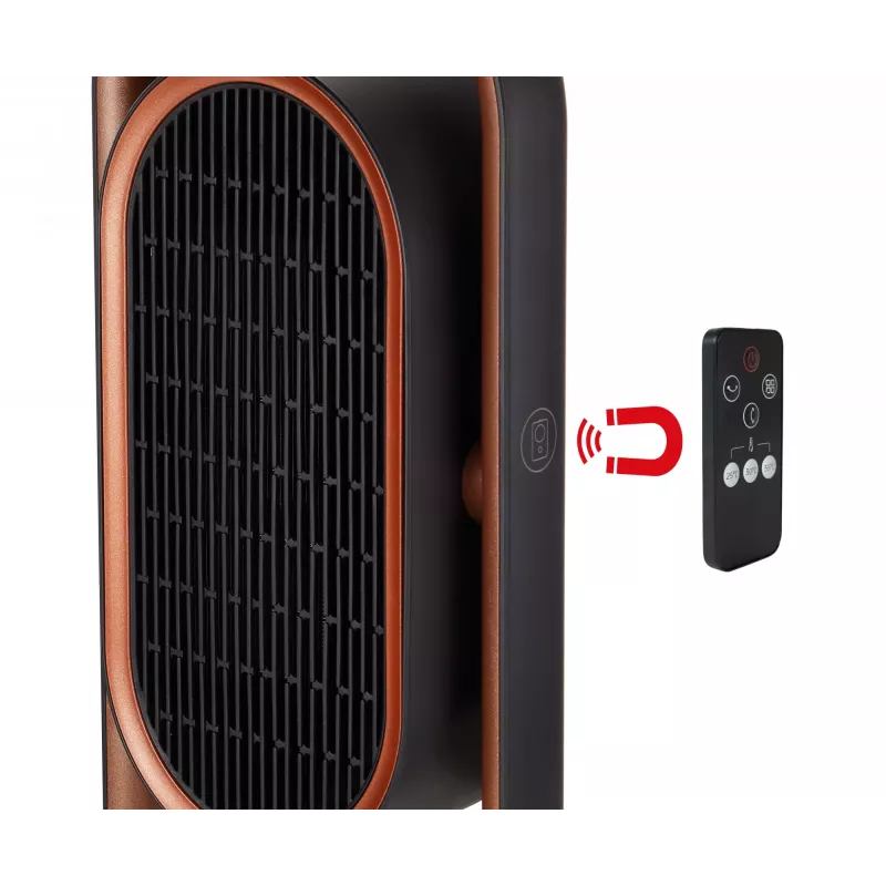 Unold 86535 keramický teplovzdušný ventilátor 3D, 1800 W, diaľkové ovládanie, 80° oscilácia, 45° sklon, 8 h časovač, čierny/medený