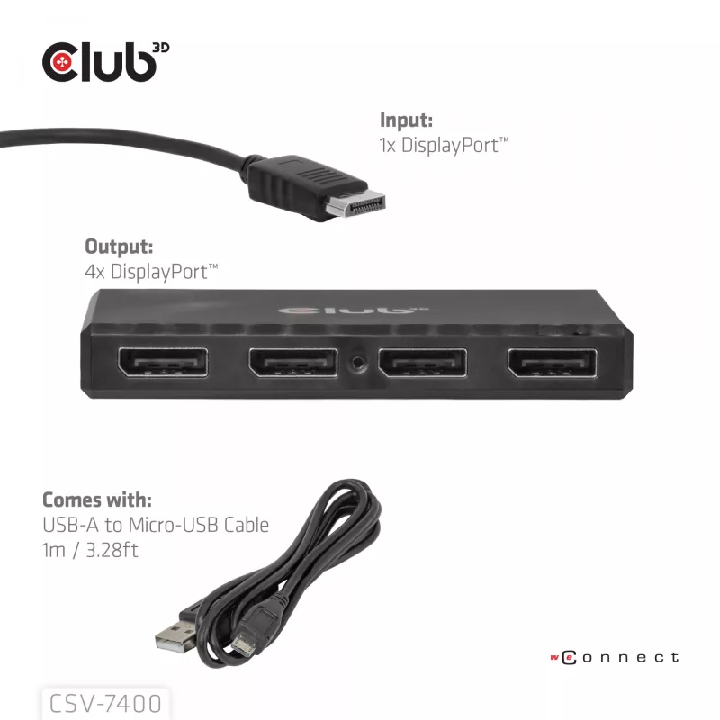 CLUB3D Quad DisplayPort™ hub – 4 x 4K rozlíšenie @ 30Hz, podpora MST