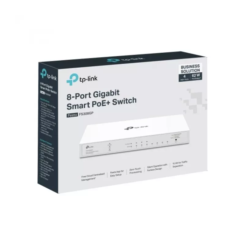 TP-Link FESTA FS308GP sieťový switch Managed Gigabit Ethernet (10/100/1000) Power over Ethernet (PoE) biela
