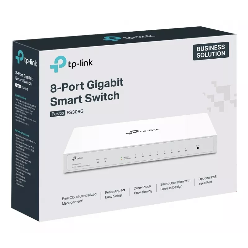 Riadený prepínač TP-Link Festa FS308G, 8 portov Gigabit, L2/L2+, biely