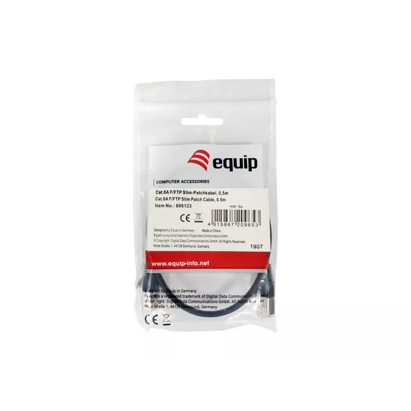 Equip Cat.6A F/FTP slim patch kábel, 0,5 m, čierny